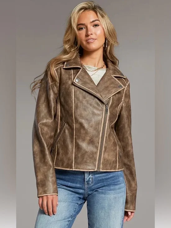 Like New BKE Buckle Asymmetrical Faux Leather Cropped Moto Jacket - Picture 2 of 16